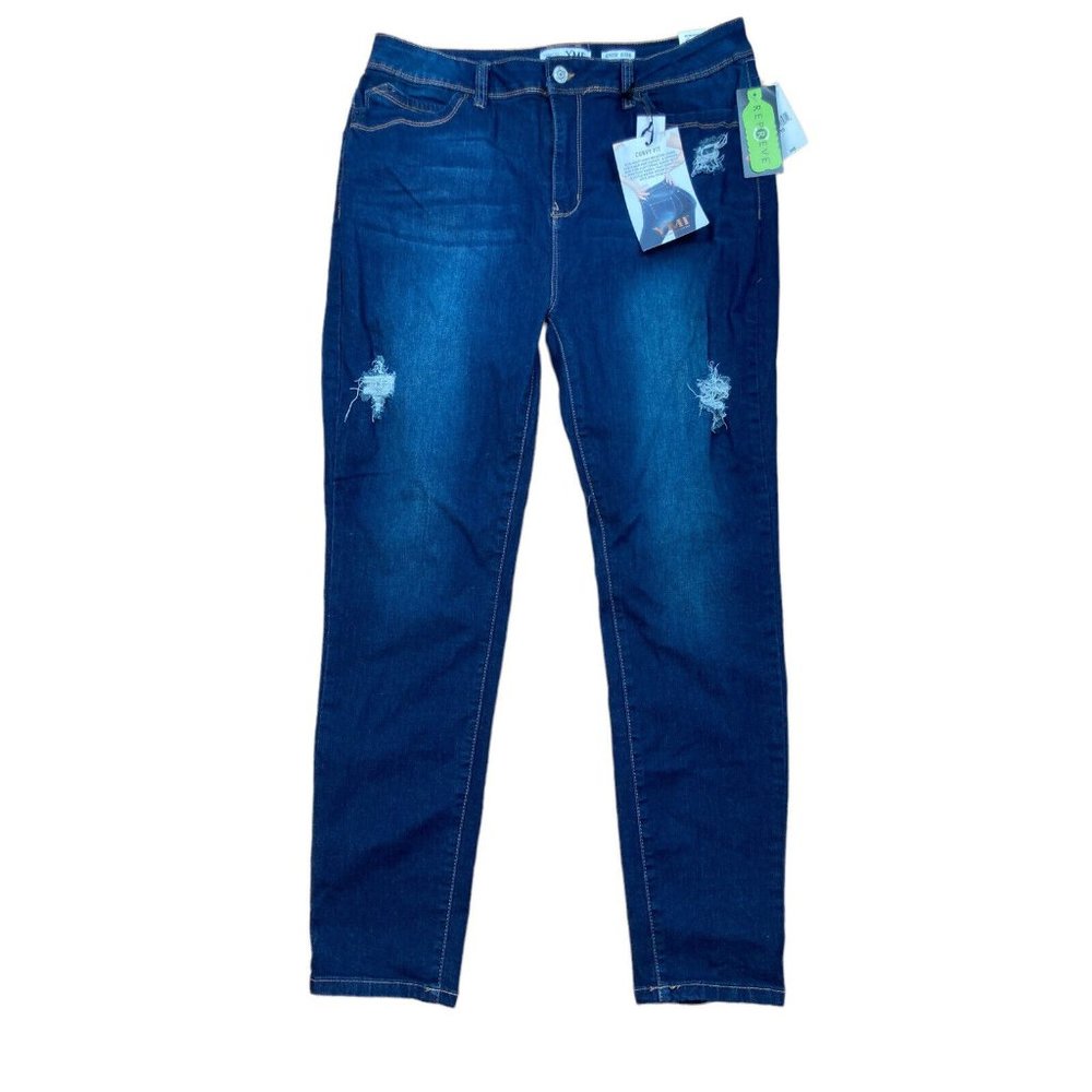 *New YMI Curvy Fit High Rise Skinny Leg Jeans Plus 19/34 Distressed Dark Wash